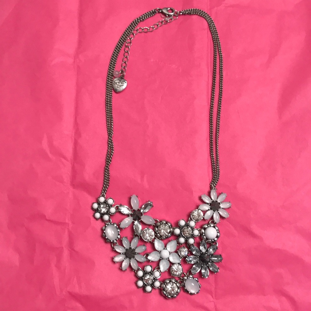 Betsey Johnson Silver-Tone Mixed Flower Necklace